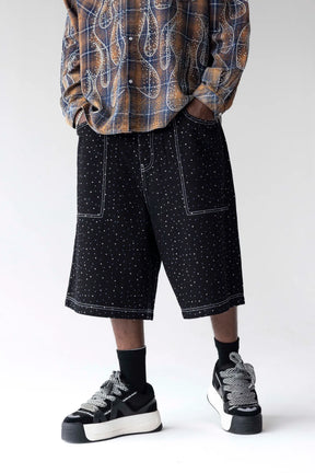 BLACK ISLAND
Crystal Stud Denim Capri Shorts | Black Island