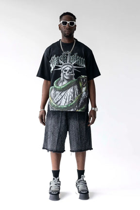 Statue Snake Graphic Oversized T-Shirt Black Island